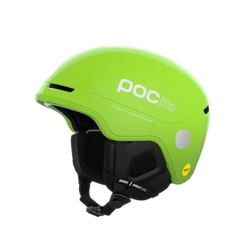 POC POCito Obex MIPS - Leichter und anpassbarer Ski- und Snowboardhelm für Kinder mit RECCO Reflektor, Fluorescent Yellow/Green, XS-S (51-54cm)