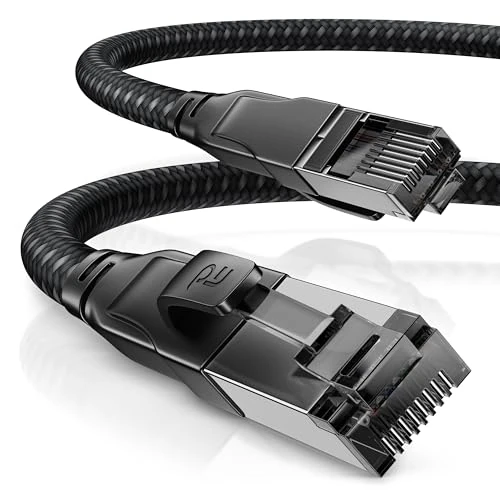 CSL - Cavo di rete CAT 8.1, 40 Gbits, 15 m, rivestimento in cotone, serie nera, cavo patch LAN RJ45, CAT 8 Gigabit Ethernet, 40000 Mbits, schermatura S/FTP PIMF, compatibile con Cat 6 Cat 7