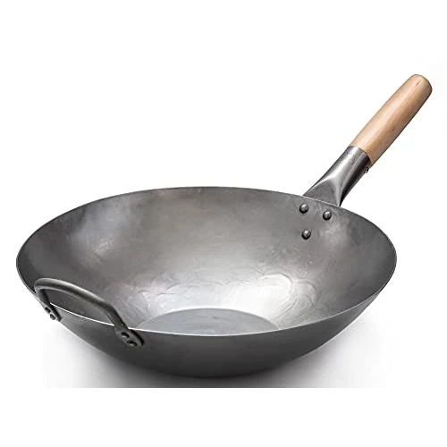 Offerta a tempo: Craft Wok Wok piatto in acciaio al carbonio martellato a mano con manico in legno e acciaio (35,5 cm, fondo piatto) / 731W316 - 0.00% da 59.75 € a 59.75 €