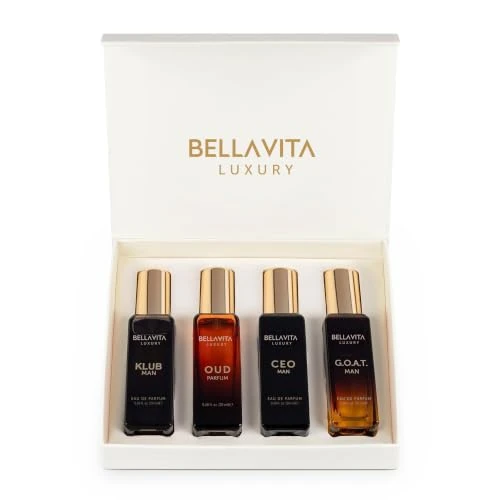 Oferta limitada: Bellavita Luxury Men's Perfume Gift Set with CEO Man, G.O.A.T., Klub, and Oud | 80ml | Perfume for Men | Lavender, Patchouli, Lemon, and Caramel Notes | Long Lasting Men's Fragrance de 31.99 € a 31.99 € (ahorro 0.00%)