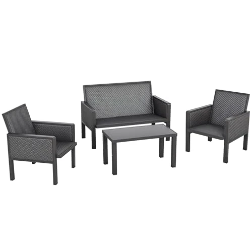 Offerta a tempo: Outsunny Salotto da Giardino con Divano da Esterno e Tavolino, Mobili da Giardino in Rattan Sintetico, Set 4 Pz, Grigio — 40% da 303,95 € a 182,37 €