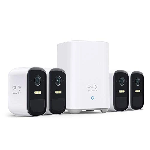 eufy Security eufyCam 2C Pro, Camara vigilancia WiFi Exterior, Camara de vigilancia Exterior,180 días de duración de la batería, 2K resolución, nessun Costo mensile, Conjunto de Cuatro cámaras