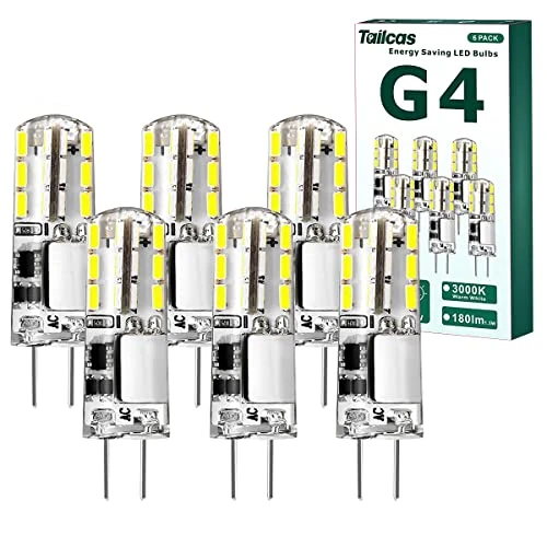 Żarówki G4 LED 1,5 W, zimna biel, żarówki LED, zamiennik lampy halogenowej 20 W, 6000 K, zimna biel, gwint G4, 180 lm AC/DC 12 V, bez możliwości ściemniania, 6 sztuk [klasa energetyczna A++]