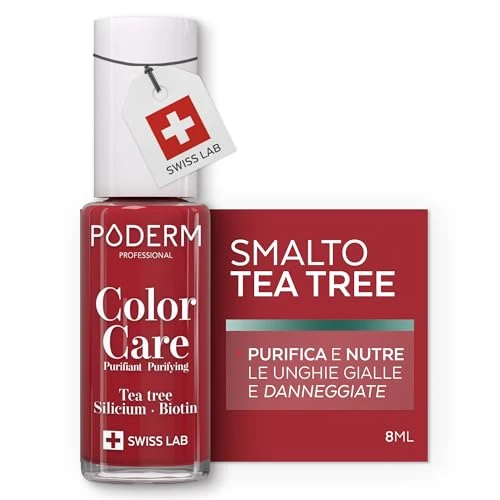 PODERM Vernis Mycose à Ongles - Swiss Made | Couleur Rouge Rose - 8ML | Antifongique au Tea Tree, Silicium & Biotine | Renforce, Répare & Camoufle les Ongles Jaunes et Abîmés | Créé par une Podologue