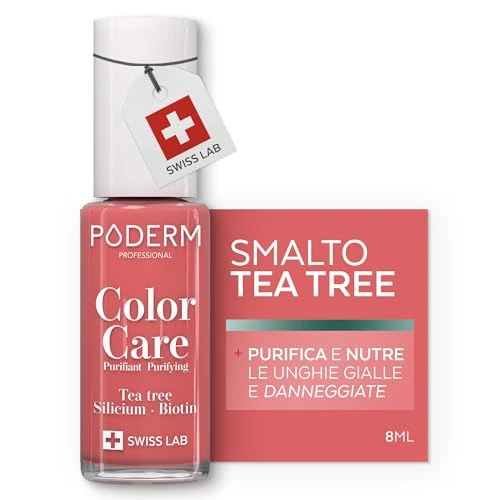PODERM - ESMALTE DE UÑAS TEA TREE PARA HONGOS DE UÑAS - COLOR CORAL - TRATAR LAS UÑAS AMARILLAS/DAÑADAS - Previene y trata HONGOS - CUIDADO 2 IN 1 - FÓRMULA ÚNICA - Hecho en Suiza