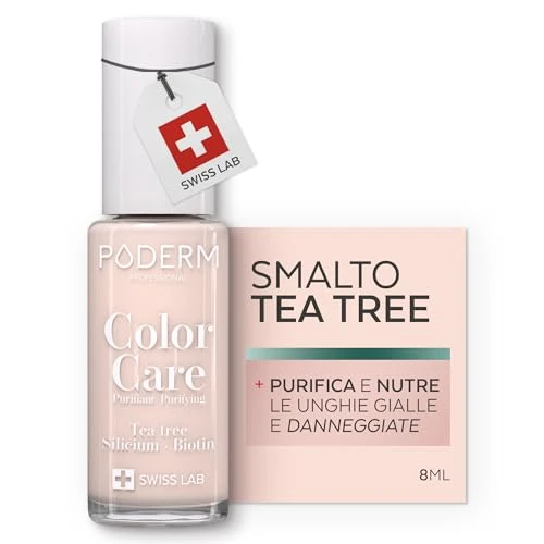 Offerta a tempo: PODERM Smalto Cura per Unghie con Tea Tree - Rosa Cipria | Swiss Lab - 8ML | Arricchito con Tea Tree, Silicio & Biotina | Purifica, Schiarisce & Nutre le Unghie Gialle | Creato da una Podologa - 27% da 16.50 € a 11.99 €