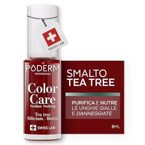 Offerta a tempo: PODERM Smalto Cura per Unghie con Tea Tree - Rosso Allure | Swiss Lab - 8ML | Arricchito con Tea Tree, Silicio & Biotina | Purifica, Schiarisce & Nutre le Unghie Gialle | Creato da una Podologa - 19% da 16.50 € a 13.40 €