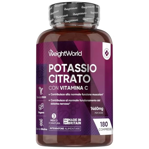 Kalium Tabletten mit Vitamin C - 1460mg pro Portion - 180 vegane Tabletten - Kalium trägt zu einer normalen Muskelfunktion bei(EFSA) - Potassium Citrate - Kaliumcitrat & L-Ascorbinsäure - WeightWorld