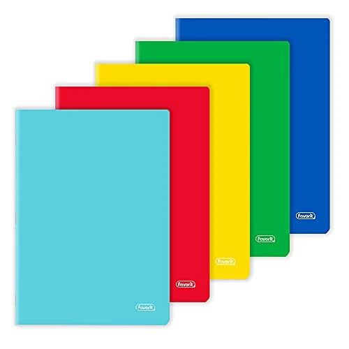 Favorit Pack of 10 A4 Notebooks, Plain Covers, Squared Ruling 5 mm, Paper 80 g/m², Pack of 10, Assorted Colours