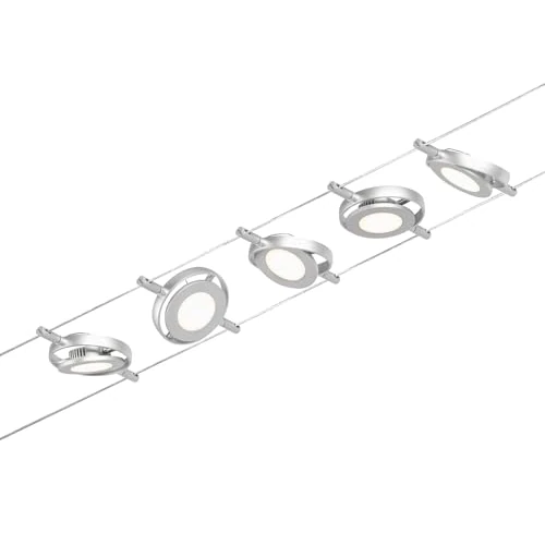 Offerta a tempo: Paulmann Round Mac 94414 Set di Cavi LED RoundMac DC con 5 x 4,5 Watt espandibile, Cavo Metallico 3000 K, Cromo Opaco, Cromato - 51% da 227.99 € a 112.49 €