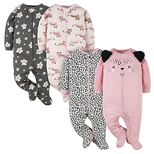 Offerta a tempo: Gerber Baby Girls Confezione da 4 'N Play Footie e Tutine per bambini, Rosa leopardato, Preemie - 0.00% da 22.93 € a 22.93 €