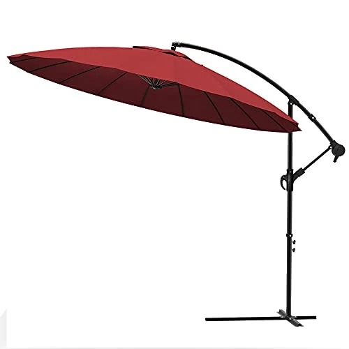 Offerta a tempo: VOUNOT® Ombrellone Decentrato Shanghai 300 cm, Parasole Giardino Grande con Manovella e Copertura, Protezione UV, Rosso - 22% da 119.99 € a 93.65 €