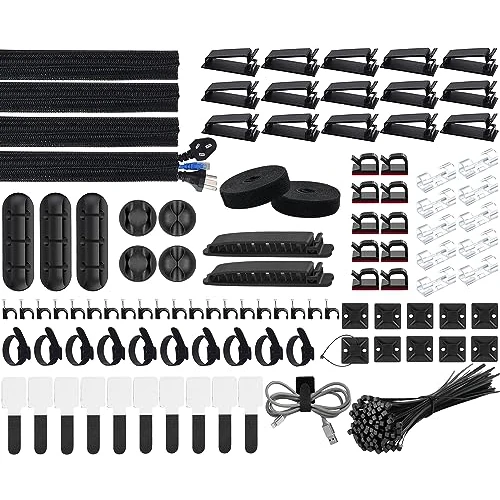 Offerta a tempo: SOULWIT Kit gestione cavi, 4 guaine per cavi, 37 clip, 7 supporti per cavi, 10 attacchi a zip, 20 fissatori con chiodi, 100 fascette per cavi, 20+2 cinghie per cavi per TV PC computer - 0.00% da 19.95 € a 19.95 €