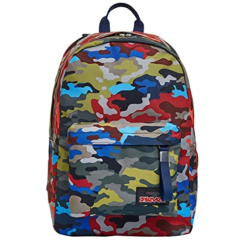Seven Ischoolpack Backpack, Camo Stains, Blue, with Integrated Power Bank, School and Leisure