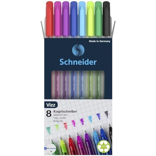 Limited-time offer: Schneider 102298 Vizz Ballpoint Pens for Easy and Fast Writing, Same Colour Tube, M Line Thickness, 8 Pack, Assorted Colours from $20.92 to $20.92 (save 0.00%)