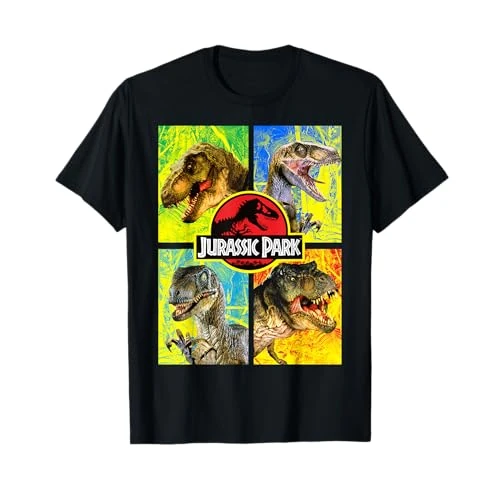 Jurassic Park Four Different Dinosaur Faces Maglietta