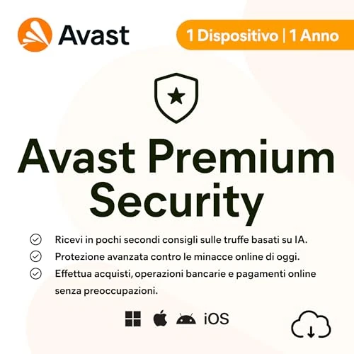Avast Premium Security 2026 |Antivirus 1 Dispositivo | 1 Anno | Codice d'attivazione via email