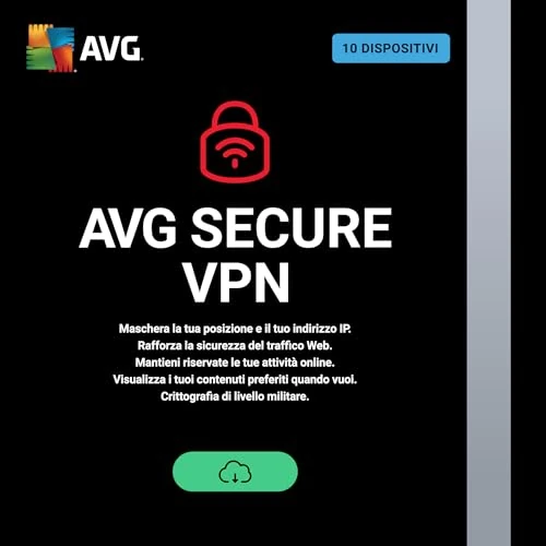 Offerta a tempo: AVG Secure VPN 2026 | 5 Dispositivi| 1 Anno | Codice d'attivazione via email - 44% da 49.99 € a 27.99 €