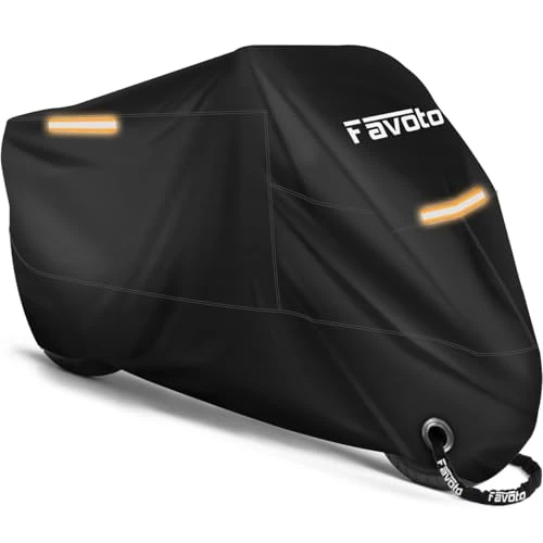Favoto Funda para Moto Cubierta de la Motocicleta 210T Protectora Poliéster con Banda Reflectante a Prueba de Sol Agua Lluvia Polvo Viento Nieve Excremento de Pájaro al Aire Libre 295cm Negro