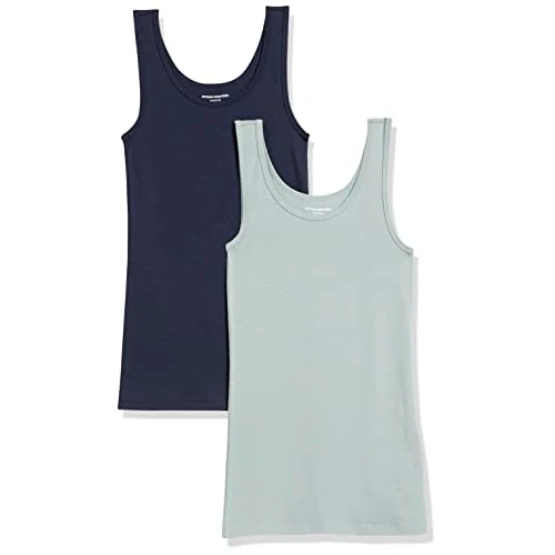 Amazon Essentials Débardeur Coupe Ajustée Femme, Lot de 2, Bleu Marine/Vert Sauge, XS