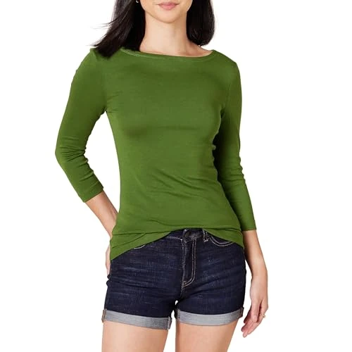 Zeitlich begrenztes Angebot: Amazon Essentials Damen Bateau-Ausschnitt T-Shirt mit 3/4-Ärmeln, Schmale Passform, Grün, XL von 10.19 € auf 10.19 € (0.00% Rabatt)