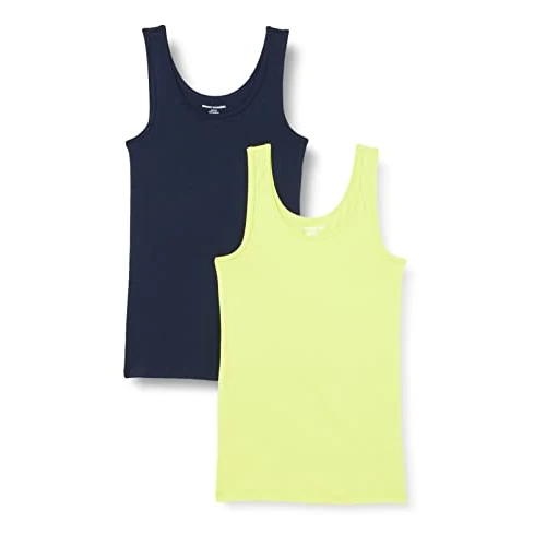 Amazon Essentials Damen Tanktop, Schmale Passform, 2er-Pack, Lindgrün/Marineblau, L