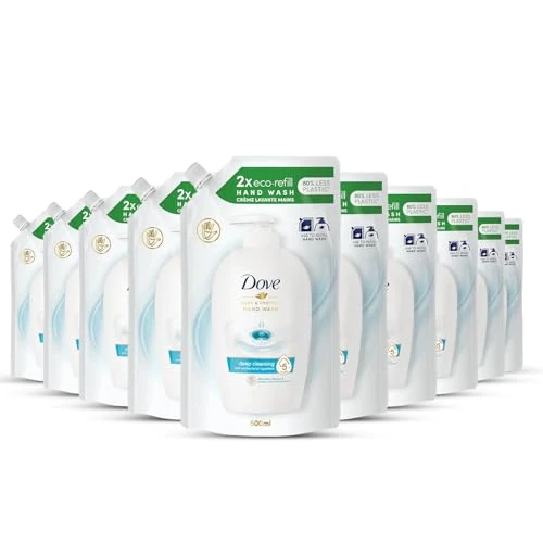Dove Flüssigseife Pflegende Hand-Waschlotion flüssige Seife im Nachfüllbeutel mit antibakteriellem Effekt, 10 x 500 ml