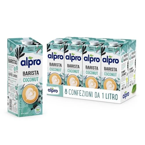 ALPRO BARISTA PROFESSIONAL, Bevanda al COCCO, Alternativa Vegetale al Latte, Naturalmente Senza Lattosio, per Deliziose Creazioni da Bar 100% vegetale, Senza Glutine - 8 confezioni x 1 Litro
