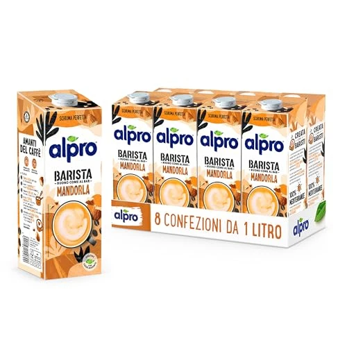 Alpro Barista Boisson longue durée à base d'amande – Idéale pour la mousse de café – Végétalien sans produits laitiers et sans lactose – 1 l (lot de 8)