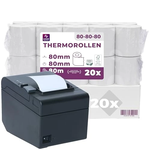Offerta a tempo: LYNNE - Rotoli Cassa 80x80 Termica Fiscale - Rotolini carta termica 80x80x12 - Rotolo per stampante registratore di cassa fiscale 80mm x 80m x 12mm - [20x] - 0.00% da 48.99 € a 48.99 €