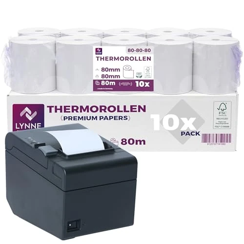Offerta a tempo: LYNNE - Rotoli Cassa 80x80 Termica Fiscale - Rotolini carta termica 80x80x12 - Rotolo per stampante registratore di cassa fiscale 80mm x 80m x 12mm - [10x] - 0.00% da 30.99 € a 30.99 €