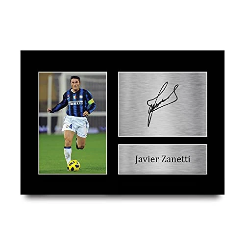 HWC Trading Imagen A4 con autógrafo firmado para aficionados al fútbol y seguidores de Javier Zanetti Inter Milan