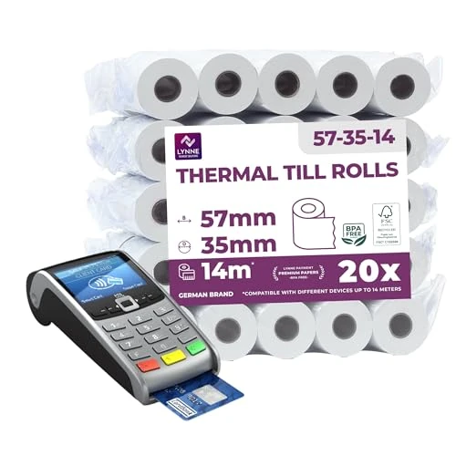 Zeitlich begrenztes Angebot: Ec-Cash Thermorollen 57mm x 14m x 12mm - Kassenrollen - Thermopapier - Bonrollen für Bankomat - Kredit-Kartenlesegeräte (57x35x12) (20 Rollen) von 18.99 € auf 18.99 € (0.00% Rabatt)