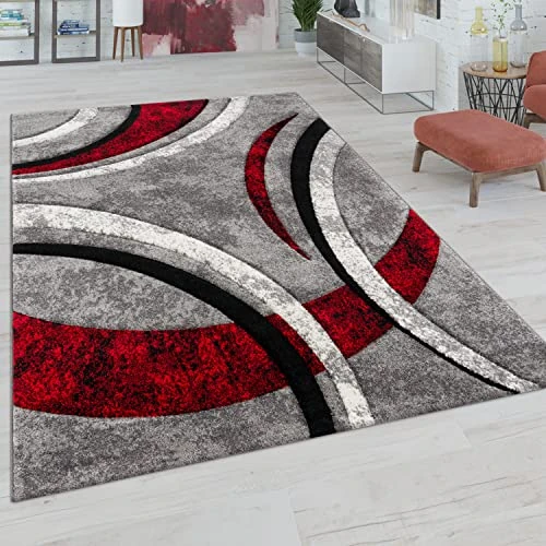 Offerta a tempo: Paco Home Tappeto Salotto Pelo Corto Vintage Contorni Rifilati A Mano Effetto 3D, Dimensione:160x230 cm, Colore:Grigio-Rosso - 22% da 79.99 € a 62.69 €