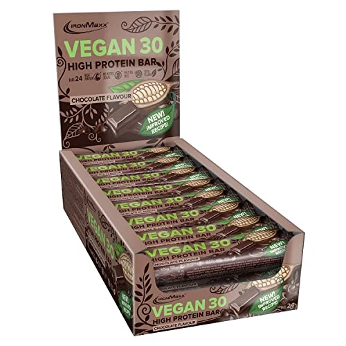 IronMaxx Vegan 30 Protein Bar Chocolate - 24 x High Protein Bars 35g with no added sugar, 30% protein content, delicious snack for a plant-based diet & palm oil-free