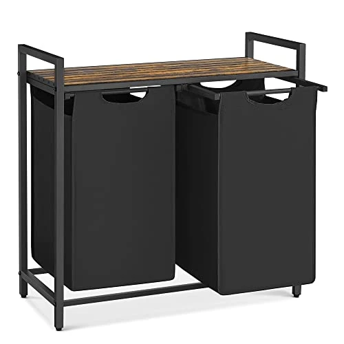 Offerta a tempo: VASAGLE Cesto Portabiancheria, Porta Biancheria, 2 Sacchi in Tessuto Rimovibili, Piano d’Appoggio, Metallo, 2 x 46 L, 73 x 33 x 72 cm, Nero Inchiostro e Marrone Vintage BLH201B01 - 13% da 38.99 € a 33.99 €