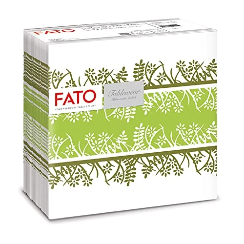 Fato - Dry Paper Napkins, airlaid, Fabric Effect, Pack of 50 Napkins, Size 40 x 40 Folded in 4, Pistachio Garden Design