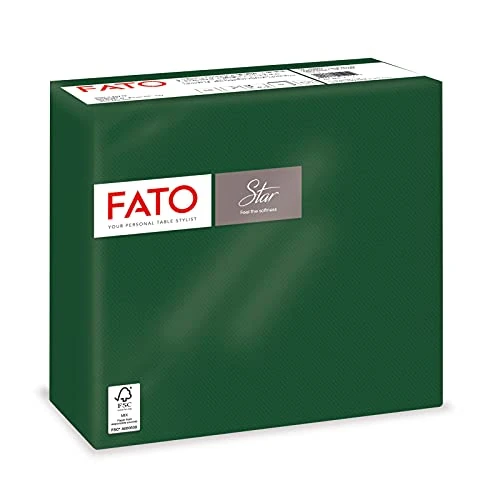 Offerta a tempo: Fato - Tovaglioli di Carta Monouso, Sofficità e Morbidezza, Confezione da 40 tovaglioli, Formato 38x38 Piegati in 4, 2 veli, Colore Verde Foresta, Carta 100% Pura Cellulosa, Certificata FSC - 0.00% da 2.25 € a 2.25 €