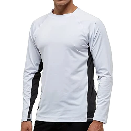 Offerta a tempo: Arcweg Rashguard Mare Surf Uomo Maniche Lunghe Protezione Solare UV UPF 50+ Asciugatura Veloce Maglia Anti UV Pescs Stile Sciolto Elastica Maglietta Piscina (Bianco e Grigio, XXL) - 51% da 25.99 € a 12.83 €