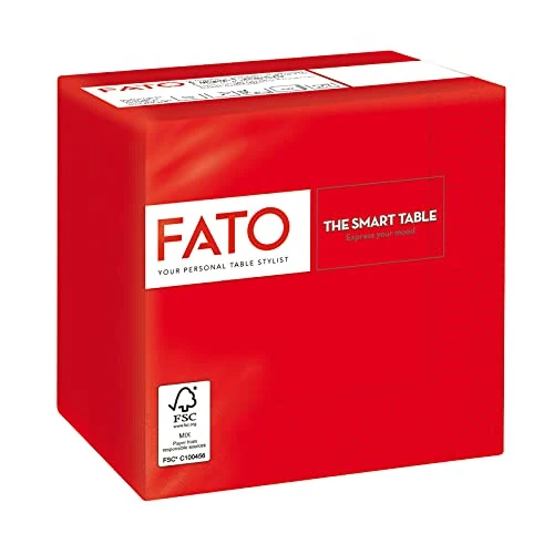 Fato - Disposable Paper Napkins, Ideal for Aperitifs and Cocktails, Pack of 100 Napkins, Size 24x24 Folded in 4, 2 ply, Red Color, 100% Pure Cellulose, FSC Certified