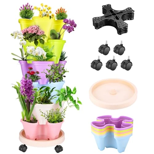 Offre limitée : WADEO Lot de 6 Pots de Fleurs Tridimensionnels Ultra Robustes en Plastique pour Fraises - Pour Balcon, Jardin, Intérieur et Extérieur (Coloré) de 28.32 EUR à 26.90 EUR (remise 5%)