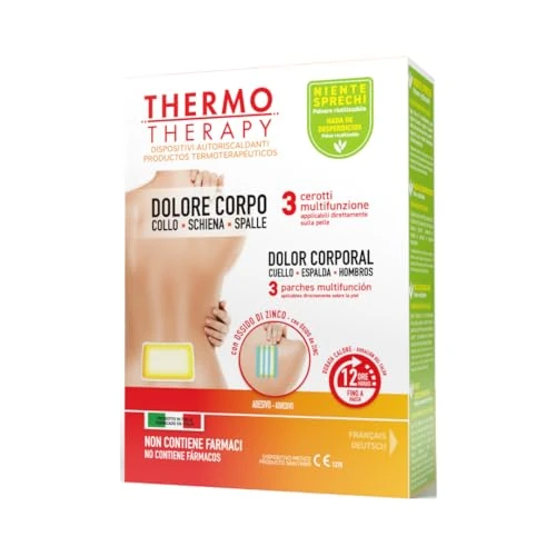 Thermo Therapy Parches para dolor de cuerpo, cuello, espalda y hombros, No contienen fármacos, se aplican directamente sobre la piel, Caja de 3 parches multifunción autocalentable