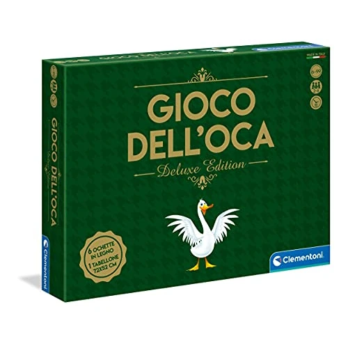 Clementoni - Il Gioco dell'Oca Deluxe, Giochi da Tavolo Classici, per Bambini 6+ Anni e Famiglia, 2-6 Giocatori, con Maxi Tabellone 72x52cm, 6 Ochette in Legno, Made in Italy, Lingua Italiana, 16632