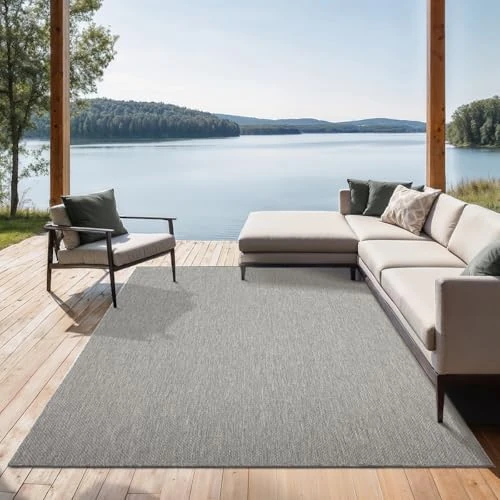 Offerta a tempo: the carpet Mistra - robusto tappeto per esterni, resistente alle intemperie e ai raggi UV, adatto a balcone, terrazza, giardino d'inverno o cucina e sala da pranzo, grigio, 80x150 cm - 15% da 31.99 € a 27.35 €