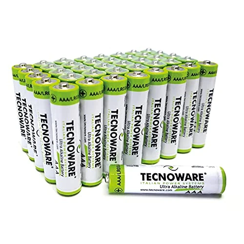 Offerta a tempo: Tecnoware Power Systems - 40 pile alcaline AAA 1,5 Volt, Energia Duratura per Giocattoli e Telecomandi, Chiusura Sicura in Nylon, Packaging Riciclabile, batterie mini stilo AAA - 28% da 13.94 € a 9.99 €