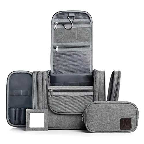 Offerta a tempo: Obics® Beauty case da viaggio per uomo e donna 8L (grande) grigio XXL - Borsa da toilette e trousse da appendere con specchio - Sacchetto per cosmetici e toiletry per viaggi, campeggio (10 scomparti) - 0.00% da 25.99 € a 25.99 €
