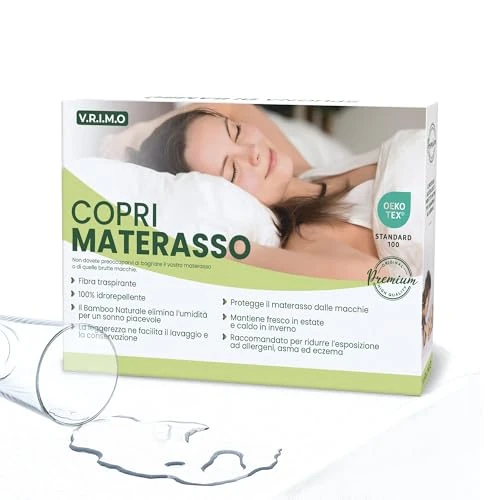 Cubrecolchón matrimonial impermeable 160 x 190 – Tejido de rizo de bambú natural muy suave – Esquinas súper elásticas de hasta 30 cm – Refrescante, transpirable, silencioso, antiácaros, hipoalergénico