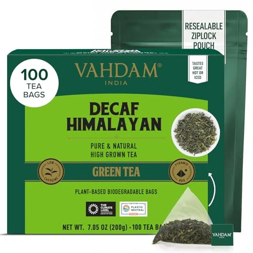 Offre limitée : VAHDAM Thé Vert Décaféiné Himalaya | 100 Sachets Pyramide | Sans Caféine | Thé Vert Premium de l’Inde | Feuilles Naturelles | Thé en Altitude | Conditionné en Inde de 24.99 € à 21.24 € (15% de remise)