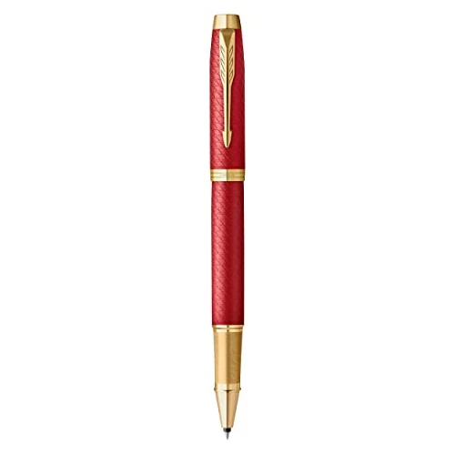 Parker IM stylo roller - Laqué rouge Premium avec attributs dorés - Pointe fine avec recharge d’encre noire - Coffret cadeau