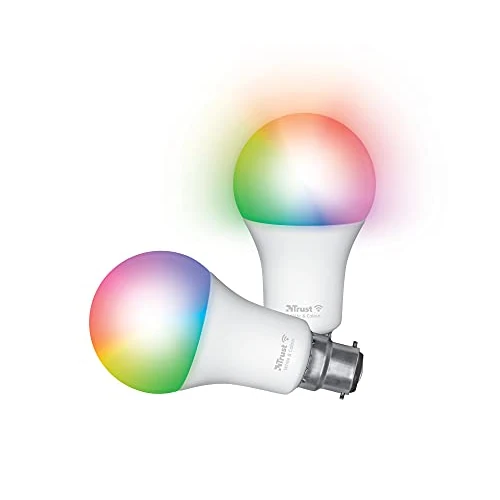 Oferta limitada: Trust WiFi B22 Bombilla LED, Compatible con Alexa y Google Home, Luz LED Cambio Color, No Hub, 2.4GHz Bompilla WiFi, Lámpara LED Blanca y en Color – Pack de 2 de 16.99 EUR a 16.99 EUR (ahorro 0%)